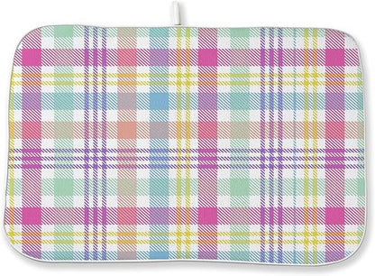Easter Checkered Dish Drying Mat 18x24 Inch Colorful Buffalo Plaid Drying Mat Gingham Spring Holiday Absorbent Dish Drying Pad Dish Rack Drainer Mats for Kitchen Dining Counter