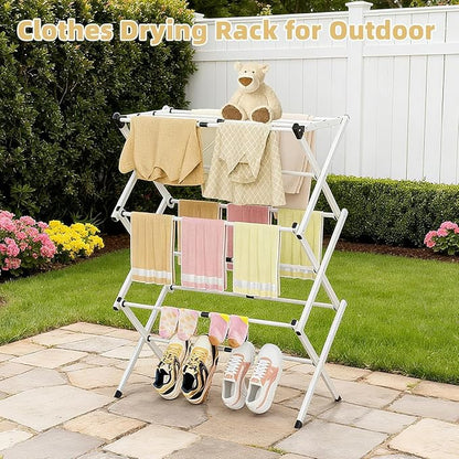 BAKON Clothes-Drying-Rack-Foldable for Small Space, Laundry-Drying Rack Collapsible for Hanging Clothes, Metal Clothing Dry Rack Suit for Indoor & Outdoor, Dorm Room, Apartments, RV, White