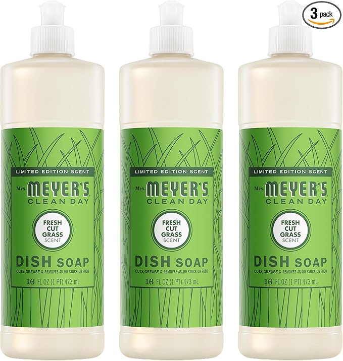 Mrs. MEYER'S CLEAN DAY Liquid Dish Soap, Fresh Cut Grass Scent, 16 Fl Oz Bottle - 3 Pack