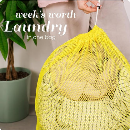 Handy Laundry Mesh Laundry Bags XL 24" x 36" – Heavy Duty, Durable Drawstring Bag for Delicates, College Dorm, Travel, Storage, Machine Washable, Foldable, 2-Pack (Yellow)