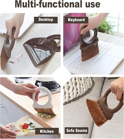 Round Handle Brush and Dustpan Set Small Broom & Dustpan Portable Handheld Sweeper for Desktop Sofa Floor Pet Nest (Off White)