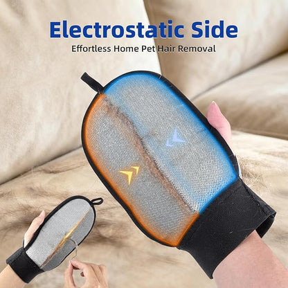 TQRR 2 in 1 Pet Hair Removal Glove for Dog & Cat, Silicone Pet Grooming Gloves, Reusable Magic Pet Hair Brush, Electrostatic Pet Hair Remover Tool for Sofa, Carpets, Furniture, Car Seats, Clothing