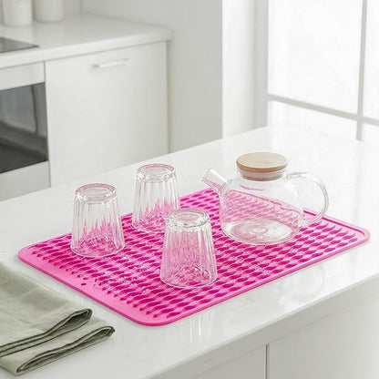 MicoYang Silicone Dish Drying Mat for Multiple Usage,Easy clean,Eco-friendly,Heat-resistant Silicone Mat for Kitchen Counter or Sink,Refrigerator or drawer liner Rose L 16 inches x 12 inches