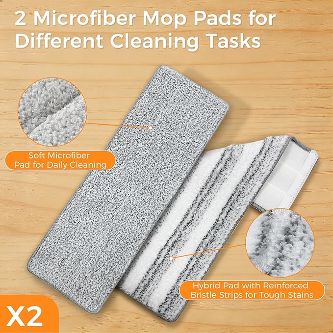Mop and Bucket Set with Detachable Space-Saving Bucket, Mop for Floor Cleaning with Wringer, Wall Mop with 360° Rotating Mop Head, 2 Reusable Microfiber Mop Pads