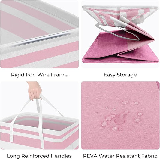 HomeHacks 2 Pack Large Laundry Baskets, Waterproof, Freestanding Laundry Hampers, Collapsible Clothes Hamper with Reinforced Handles in Laundry, College Dorm, Bathroom, Bedroom (Grey+Pink, 75Lx2)