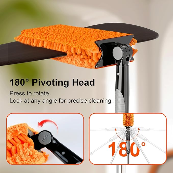 FEXIA Ceiling Fan Cleaner Duster Kit with 6FT Extension Pole, Fan Blade Cleaner Microfiber Cleaning Tool, Reusable Chenille Mops for Blinds Baseboard Wall Cobwebs Bookshelves Door Window Top
