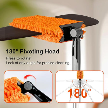 FEXIA Ceiling Fan Cleaner Duster Kit with 6FT Extension Pole, Fan Blade Cleaner Microfiber Cleaning Tool, Reusable Chenille Mops for Blinds Baseboard Wall Cobwebs Bookshelves Door Window Top