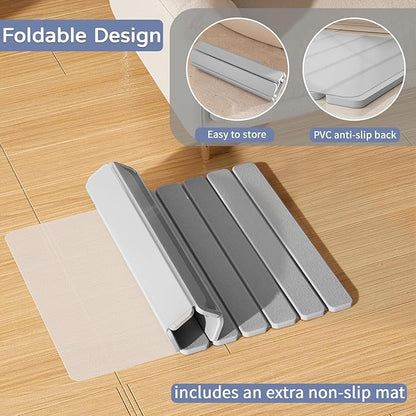 Foldable Stone Bath Mat, Quick Dry Stone Drying Mats for Bathroom, Super Absorbent Rollable Bath Mat, Non Slip, Large Diatomaceous Earth Dish Drying Mats for Kitchen Counter, 23.5 x 15.4in
