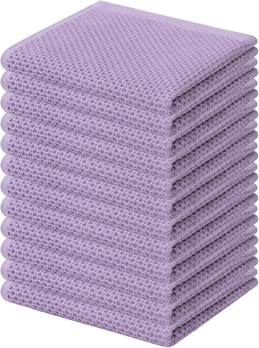 Kitinjoy 100% Cotton Kitchen Dish Cloths (12 X 12 Inches, Lavender), 12 Pack Waffle Weave Ultra Soft Absorbent Dish Towels for Drying Dishes Quick Drying Kitchen Towels Dish Rags