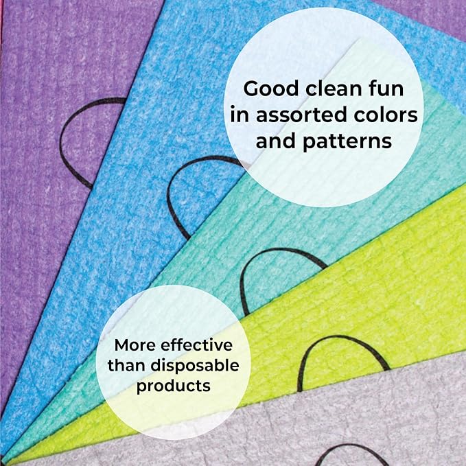 Skoy Cloth, 8-Pack Eco-Friendly and Reusable Swedish Dishcloth, for Kitchen and Household Use, Plastic-Free, Gray and Teal Color w/Hardware Design