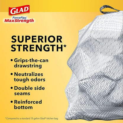 Glad Tall Kitchen Trash Bags 13 Gallon, MaxStrength Mountain Air Garbage Bags, Drawstring, 90 Count