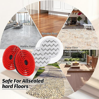 2 Pack Steam Mop Brush Head (Red) and 2 pack steam mop replacement pads (Gray), Upgraded Mop Pad Replacement Brush Heads Compatible with Shark Steam Mop S7000 S7001 S7020 S7005 S8021 S8001 etc