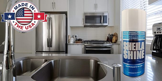 Sheila Shine 12 x 10 Oz. Low Voc Stainless Steel Cleaner and Polish Aerosol Spray, Protects Household Kitchen Surfaces, Removes Residue, Fingerprint, Polish & Leaves a Streak Free Shine for Appliances