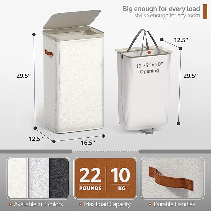 Sorbus Laundry Hamper with Lid - Collapsible Fabric Laundry Basket with Handles and Removable Laundry Bag – 26.5 Gallon (100 L) Dirty Clothes Hamper for Bedroom, bathroom and dorm (Beige)