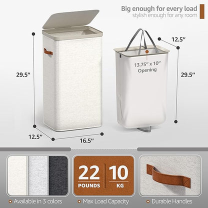 Sorbus Laundry Hamper with Lid – Collapsible Fabric Laundry Basket with Handles and Removable Laundry Bag – 26.5 Gallon (100 L) Dirty Clothes Hamper for Bedroom, bathroom and dorm - 2 Pack (Beige)
