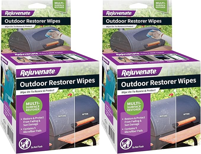 Rejuvenate Outdoor Restorer Wipes,Individually-Wrapped Pre-Saturated Microfiber Wipes Restore Faded & Weathered Surfaces Such As Patio Furniture, Shutters, Siding, Mailboxes & More,5 Count(Pack of 2)