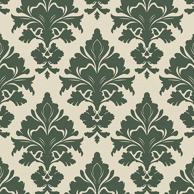 Vintage Green Floral Symmetrical Wallpaper Peel and Stick 17.5" x 118" Boho Leaf Pattern Self Adhesive Cantact Paper, Waterproof Removable Vinyl Wall Covering for Bedroom Living Room Cabinet