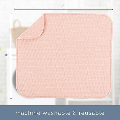 S&T INC. Dish Drying Mat, 16” x 18”, Absorbent Microfiber Kitchen Counter Mat, Drying Pad for Dishes, Utensils, Pots and Pans, Large, Diamond Texture, Pink