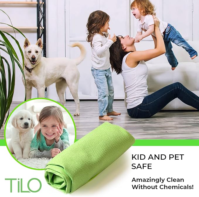 TILO Microfiber Cleaning Cloth – 19x13 Inch Ultra-Absorbent, Reusable Soft Polishing Cloth for Dust, Grease, Dirt – Non-Abrasive – Green