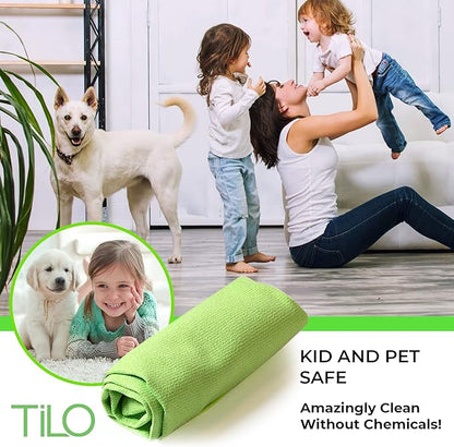 TILO Microfiber Cleaning Cloth – 19x13 Inch Ultra-Absorbent, Reusable Soft Polishing Cloth for Dust, Grease, Dirt – Non-Abrasive – Green