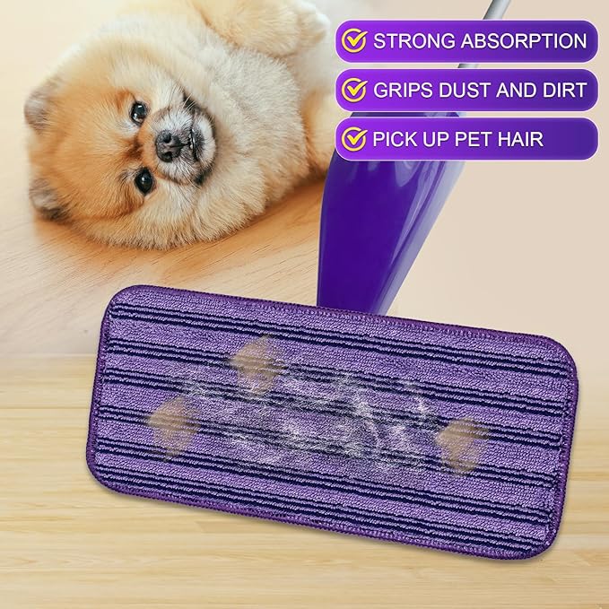 Updated & Innovative Cationic Mop Pads for Swiffer Wet Jet and Most Velcro 10" 11" 12" Spray Mops, Reusable Swiffer Wet Jet Mop Pads Replacement