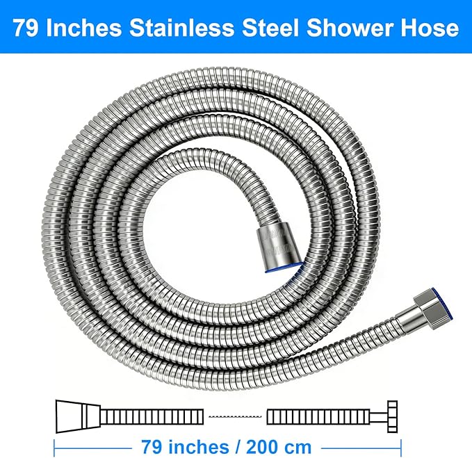 79-Inch Stainless Steel Shower Hose, FSDIYU Extra Long Flexible Anti-Kink Handheld Shower Head Hose with Universal G1/2 Insert for Pet Bathing, RV Cleaning, Bidet Hoses Extension Replacement