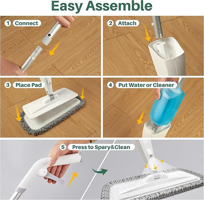 JOYMOOP Spray Mop for Floor Cleaning, Dry & Wet Microfiber Cleaner with 18oz Refillable Bottle and 2 Replacement Pads, for Home or Commercial Use