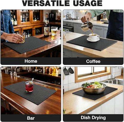 Facmogu 18 x 12 Inch Rubber Bar Mats, Black Heavy Duty Bar Mat PVC Rubber Wet Dish Drying Spill Matting Non Slip Heat Resistant for KTV Bar Glass, Restaurant, Home Counters