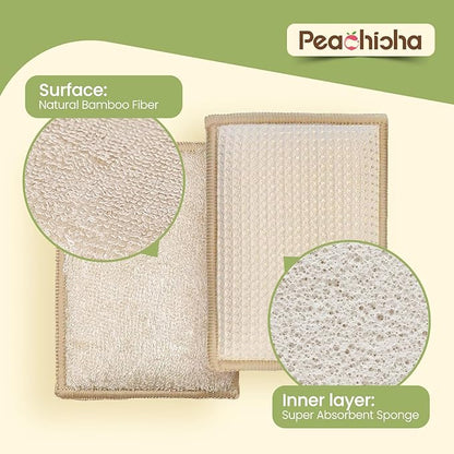 Bamboo Sponges for Dish Washing Reusable Dish Sponge Multi Use Kitchen Sponges Non-Scratch Reusable Cleaning Pads for Dishes, Pots and Pans, Pack of 5
