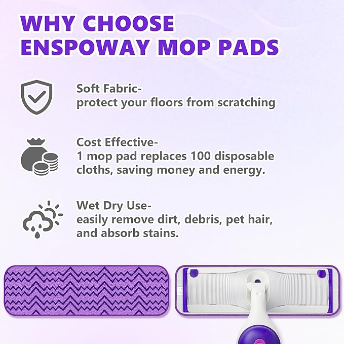6 Pack Reusable Mop Pads Compatible with Swiffer PowerMop - Enspoway Microfiber Washable Mopping Pad Refills for 13" 14" 15" Mop Multi-Surface Wood Floor Cleaning - Purple