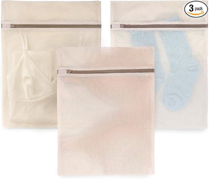 Muchfun 3Pcs Soft Cotton Mesh Laundry Bags for Delicates 12 x 16 Inches (3 Medium)