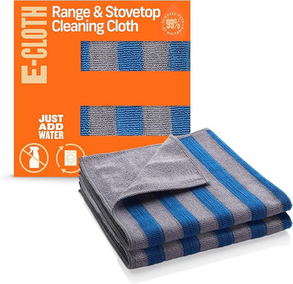 E-Cloth Range & Stovetop Cleaning Cloth, Reusable Premium Microfiber Cleaning Cloth, Ideal Oven & Glass Stove Top Cleaner, 100 Wash Guarantee, Blue & Gray, 2 Pack