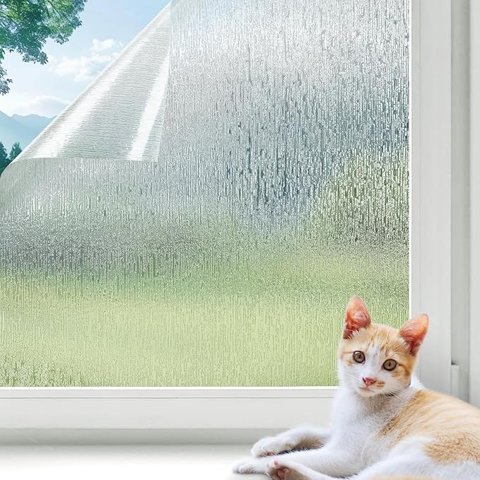 LUTE Rain Glass Window Film, Privacy Frosted Film Decorative Sticker, UV Blocking Static Cling Removable Glass Cover, Stained Frosting Cling Door Window Vinyl for Home Office, 35.4" x 78.7"
