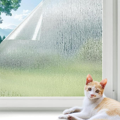 LUTE Rain Glass Window Film, Privacy Frosted Film Decorative Sticker, UV Blocking Static Cling Removable Glass Cover, Stained Frosting Cling Door Window Vinyl for Home Office, 23.6" x 157.4"