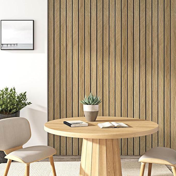Wallercity Thick Brown Slats Wood Grain Wall Panels 11.7''x118'' Peel and Stick Sound Absorption 3D Wood Panels Vinyl Self Adhesive Waterproof Flexible Wooden Fence for Bedroom Living Room Wall Decor