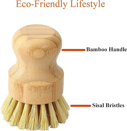 Bamboo Dish Scrub Brush, Kitchen Dish Scrubber Brush Set for Cleaning Dishes,Sink, Cast Iron Pan/Pot