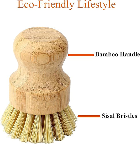 Bamboo Dish Scrub Brush, Kitchen Dish Scrubber Brush Set for Cleaning Dishes,Sink, Cast Iron Pan/Pot