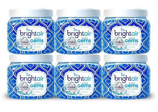Bright Air Scent Gems, For Small to Medium-Size Spaces, Cool & Clean Scent, 12 oz. Each, Case of 6, Odor Eliminator & Air Freshener, Natural Essential Oils, Lasts Up to 45 Days Each