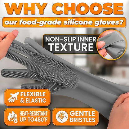 ALPENKOK Silicone Dishwashing Gloves with Scrubber – Non-Slip Silicone Gloves wor Washing Dishes | Household Use