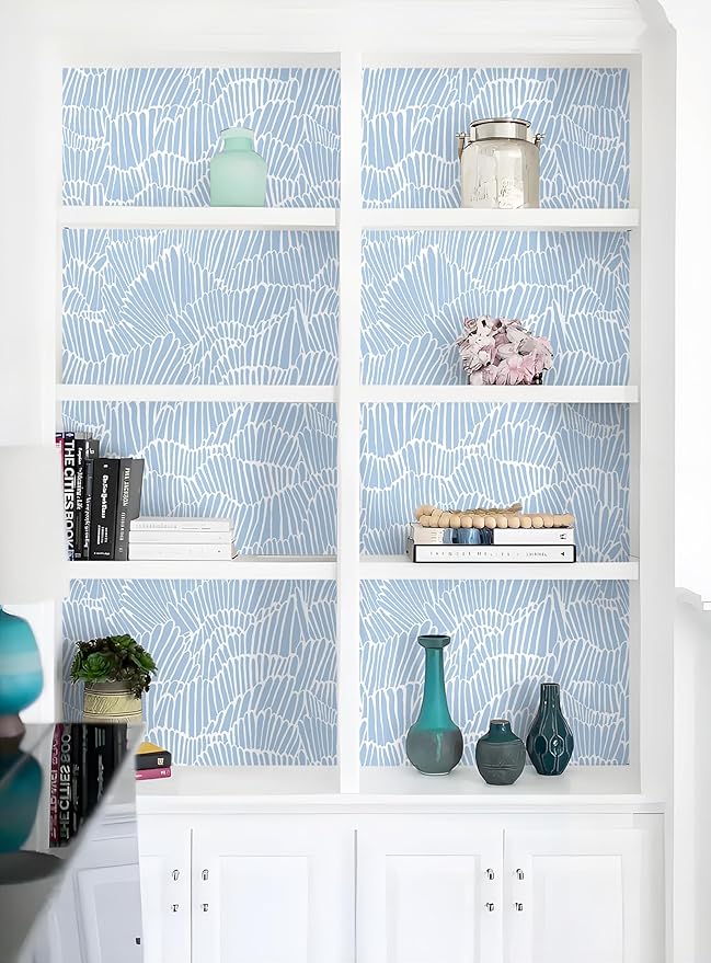 Guvana Blue Wallpaper Peel and Stick Modern Blue and White Contact Paper Coastal Wallpaper Boho Striped Removable Waterproof Wall Paper for Bathroom Laundry Living Room Accent Wall Decor 17.3"×118"
