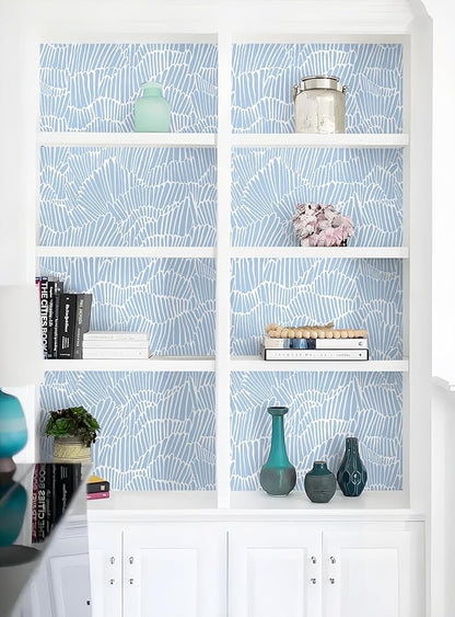 Guvana Blue Wallpaper Peel and Stick Modern Blue and White Contact Paper Coastal Wallpaper Boho Striped Removable Waterproof Wall Paper for Bathroom Laundry Living Room Accent Wall Decor 17.3"×118"