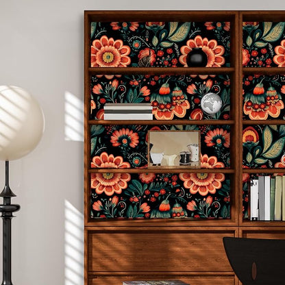 Fvlow Boho Floral Wallpaper Peel and Stick Dark Red Large Flower Contact Wall Paper Waterproof Self-Adhesive Wall Covering for Bedroom Countertop Desk Cabinets Decor Renter Friendly 17.4" x 118"