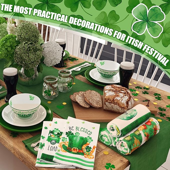 Zubebe 6 Pcs St. Patrick's Day Kitchen Towel Irish Lucky Shamrock Dish Towel Watercolor Gnome Hand Towels Reusable Tea Towel for Holiday Cooking Baking Drying Cleaning Wipes Home Decor, 18 x 28 Inch