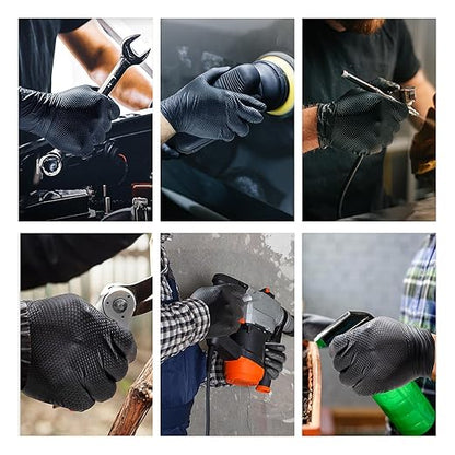 10mil Nitrile-Gloves Disposable-Black Chemical-Resistant Rubber - Mechanic Gloves Heavy Duty, Latex Free, Diamond Grip (200, Medium)