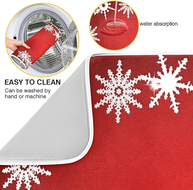 Super Absorbent Dish Drying Mat, Microfiber Fast-Drying Dish Mat, 24" x 18", Kitchen Dish Drying Pad, Watercolor Cute (Christmas Snowflake Abstract)