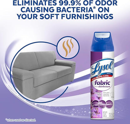 Lysol Fabric Disinfectant Spray, Sanitizing and Antibacterial Spray, For Disinfecting and Deodorizing Soft Furnishings, Lavender Fields 15 Fl. Oz (Pack of 3)