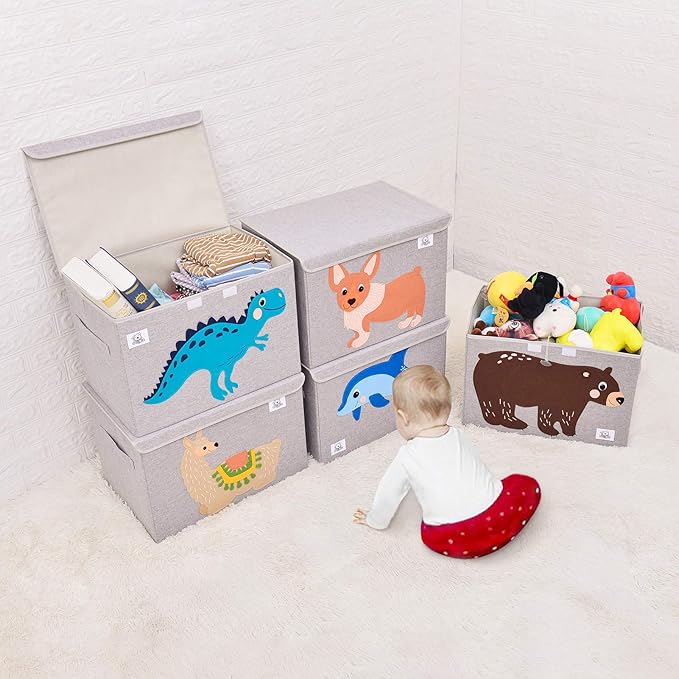 CLCROBD Foldable Large Kids Toy Chest with Flip-Top Lid, Collapsible Fabric Animal Toy Storage Organizer/Bin/Box/Basket/Trunk for Toddler, Children and Baby Nursery (Dog)