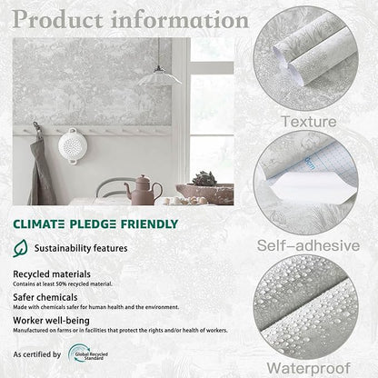 Heroad Peel and Stick Wallpaper Grey and White Vintage Forest Animals Floral Wallpaper Removable Self-Adhesive Contact Paper for Bedroom Living Room Cabinets Decoration Thicken Vinyl 17.3''x78.7''