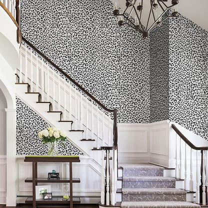 Leopard Print Peel and Stick Wallpaper, Waterproof Removable Self Adhesive Textured Wall Paper, Black and White Unique Funky Cheetah Contact Paper for Bedroom and Bathroom 480"X17.3"(57.6 sq. ft)
