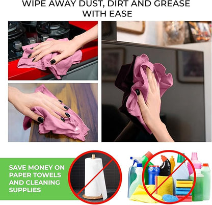 TILO Microfiber Cleaning Cloth – 19x13 Inch Ultra-Absorbent, Streak-Free, Lint-Free, Reusable Polishing Cloth for Dust, Grease, Dirt, and Delicate Surfaces – Non-Abrasive – Pink
